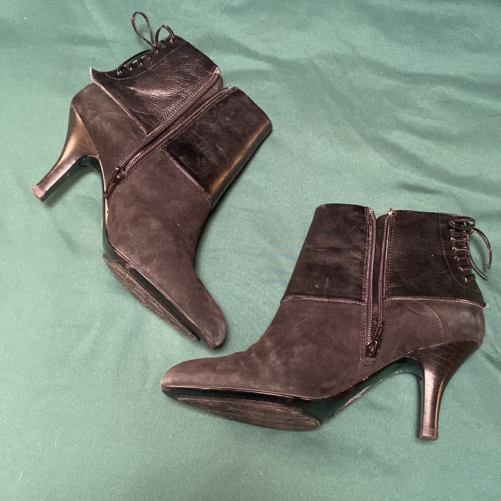 Black Leather Top Corset Heels